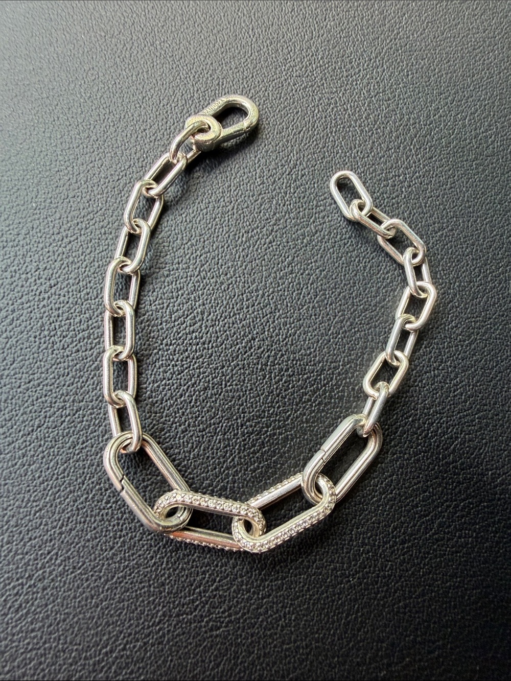 Pandora 7 inch Silver Chain-Link Bracelet with Pavé Accent